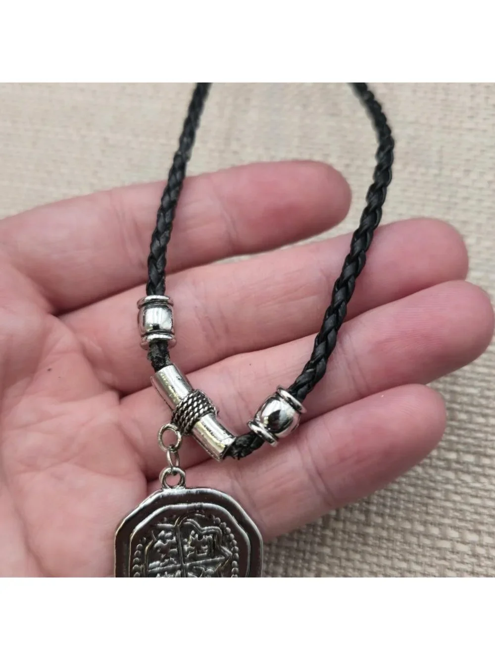 18 Inch Pirate Coin Skull Necklace, Braided Leather Cord, Gift for Men B1451
